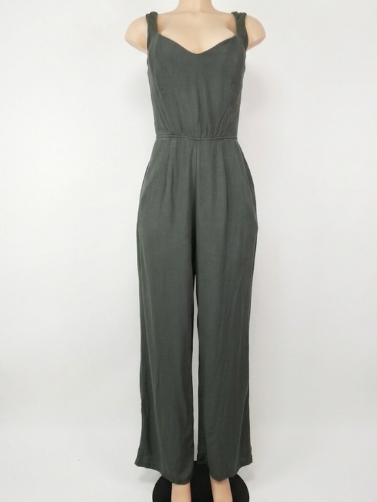 Pants - Audrey Parks Sleeveless Dark Green Wide-Leg Jumpsuit with Sweetheart Neckline